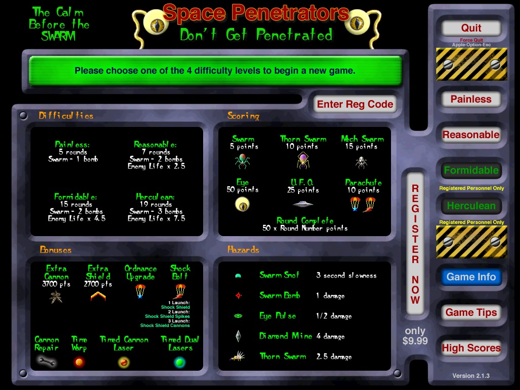 Space Penetrators 2.1 : Main menu