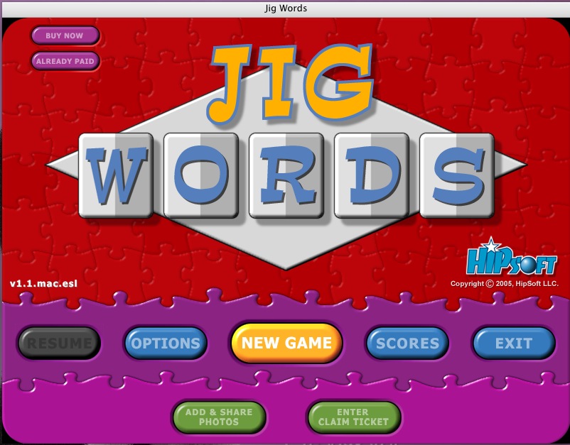 Jig Words 1.1 : Main menu