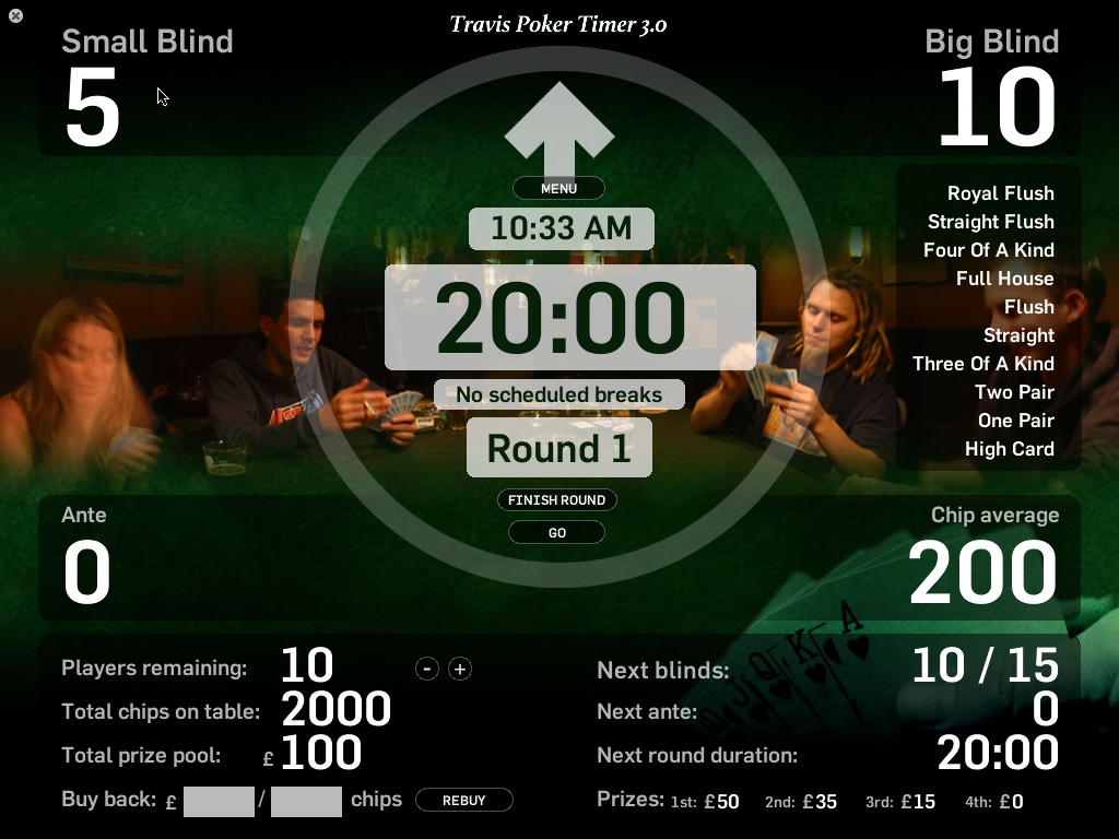 Travis Poker Timer 3.0 : Main window