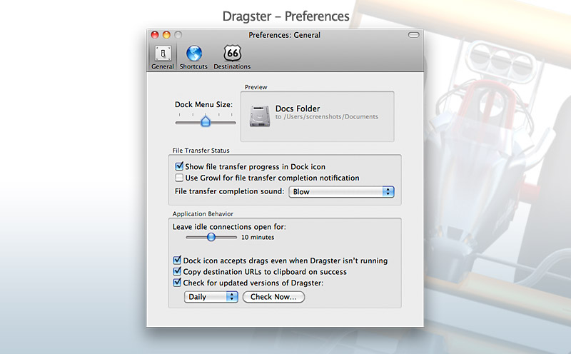 Dragster 1.0 : Preferencies