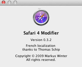 Safari 4 Modifier 0.3 : About Window