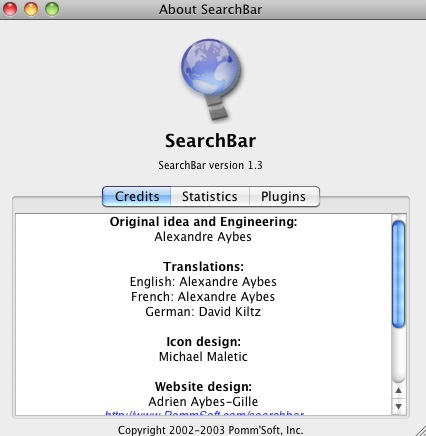 SearchBar 1.3 : About window