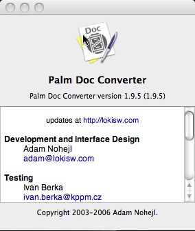 Palm Doc Converter 1.9 : About