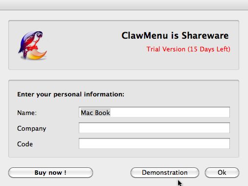 ClawMenu 2.6 : Main window