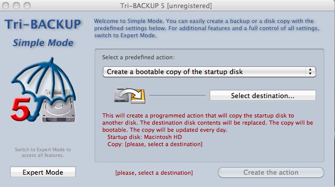 Tri-BACKUP 404 (OS X) 5.3 : Main window