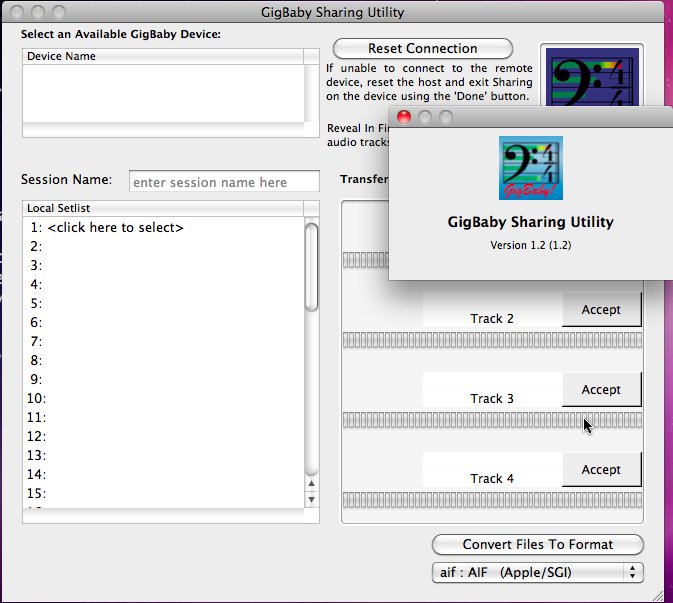 GigBaby Sharing Utility 1.2 : Main window
