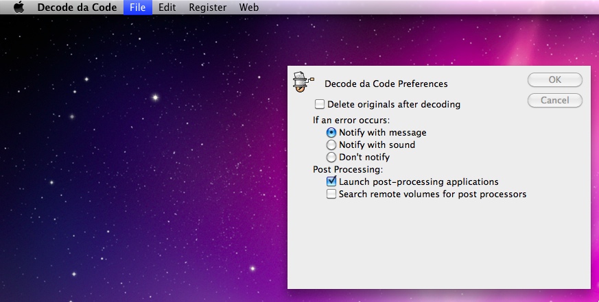 Decode da Code 1.6 : Main window