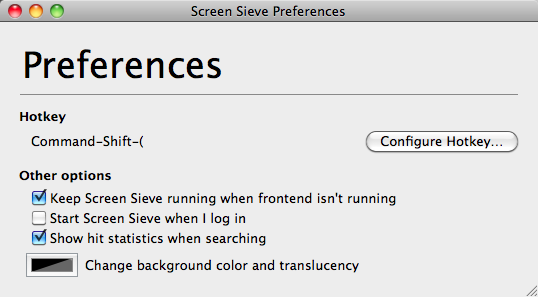 Screen Sieve 1.2 : Program Preferences
