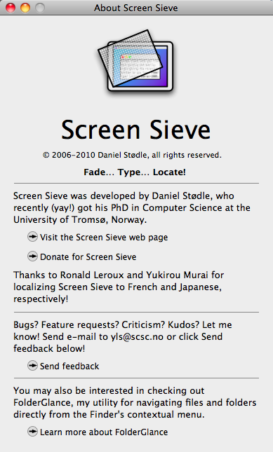 Screen Sieve 1.2 : About Window