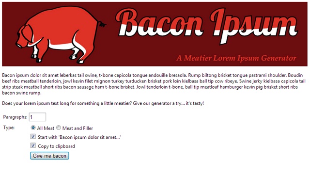 Bacon Ipsum 1.0 : Main window