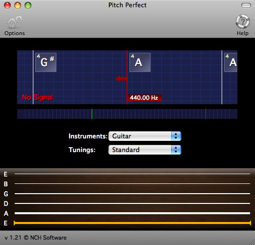 PitchPerfect Free Guitar Tuner for Mac 2.15 : Main Window