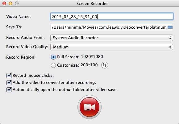Leawo Video Converter Pro for Mac 3.3 : Configuring Screen Recorder Settings