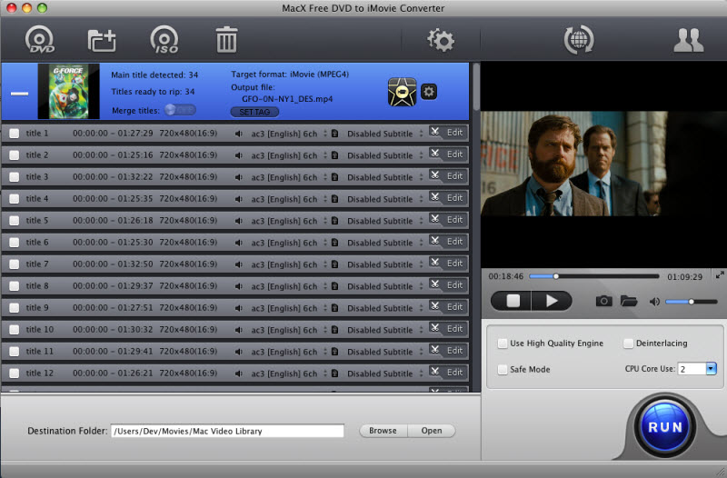 MacX Free DVD to iMovie Converter 4.1 : Main Window