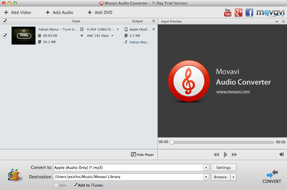 Movavi Audio Converter 1.0 : Main Window