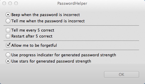 PasswordHelper 1.3 : Configuration Window