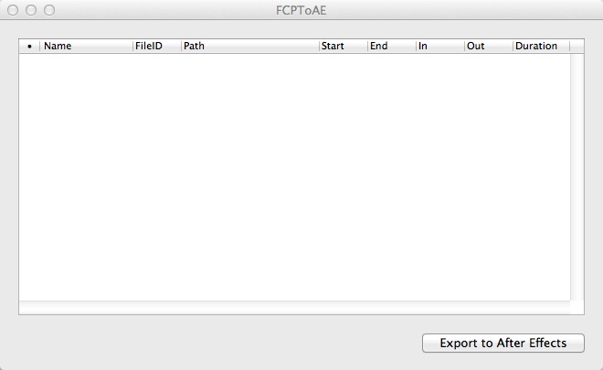 Final Cut Pro to After Effects Scripting (FCPToAE) 0.6 beta : Main window