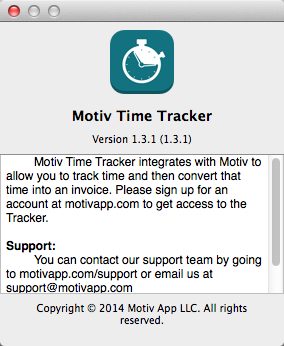 Motiv Time Tracker 1.3 : About Window