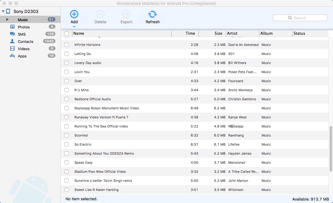 Wondershare MobileGo for Android Pro 1.2 : Checking Android Music Files