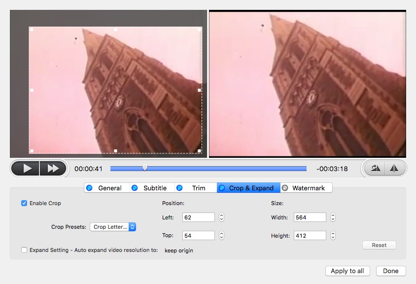 MacX Free FLV Video Converter 4.1 : Crop Options