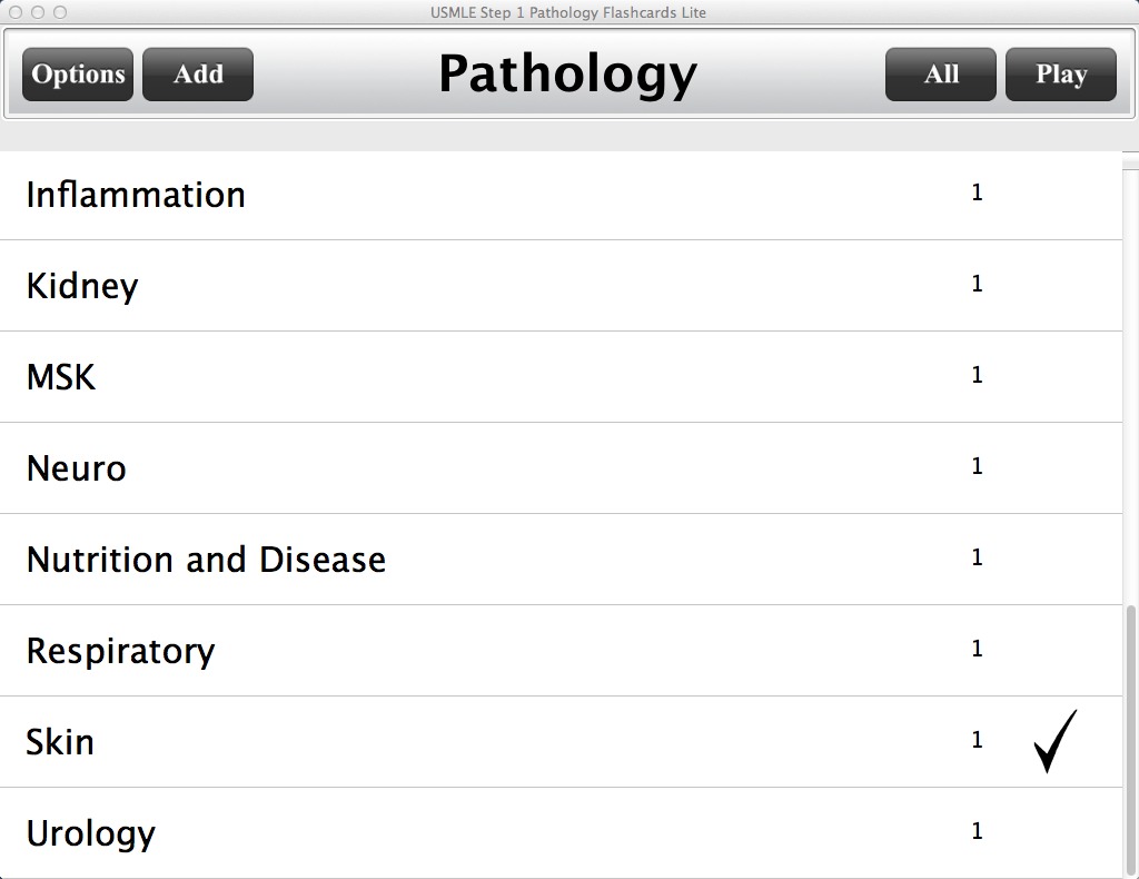 USMLE Step 1 Pathology Flashcards 2.4 : Main window