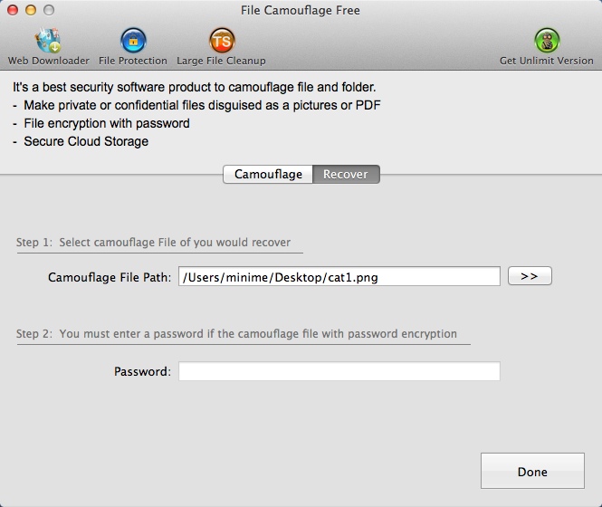File Camouflage 2.2 : Decrypting File
