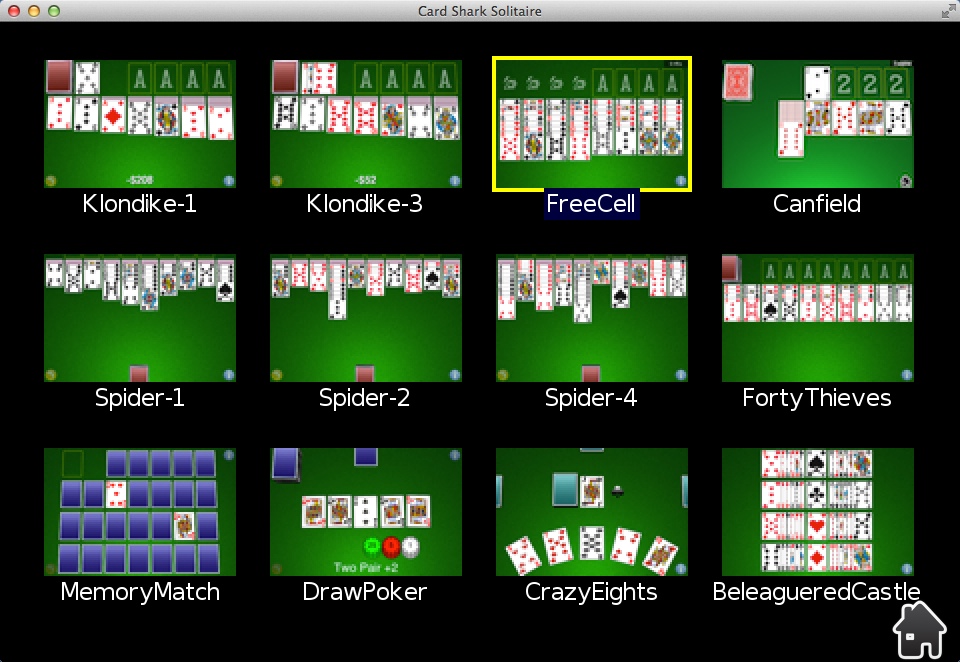 Card Shark Solitaire 8.0 : Selecting Game Type