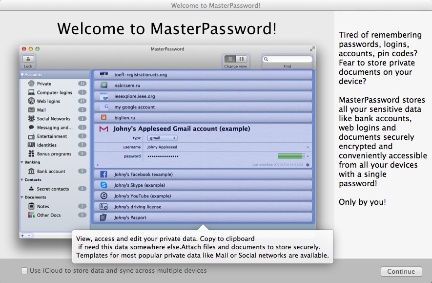 Master Password by Triangle LLC 1.0 : Main window