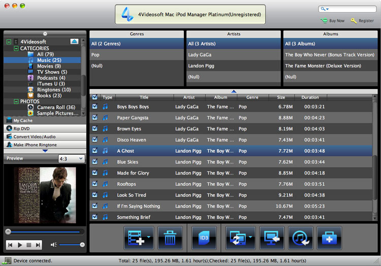 4Videosoft Mac iPod Manager Platinum 7.0 : Main Window