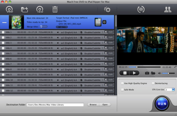 MacX Free DVD to iPad Ripper for Mac 4.1 : Main Window
