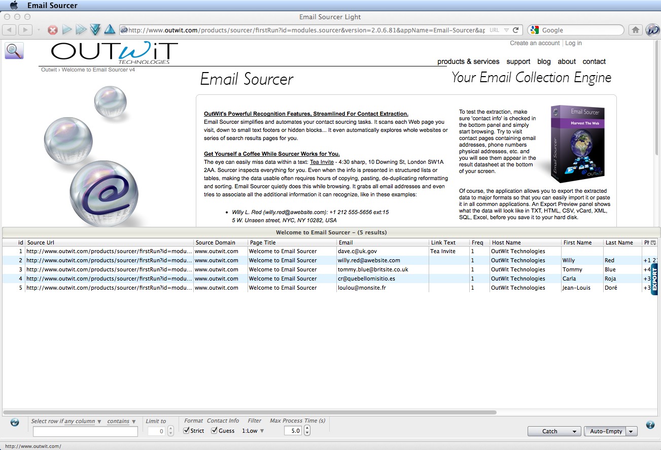 Email Sourcer 2.1 : Main Window