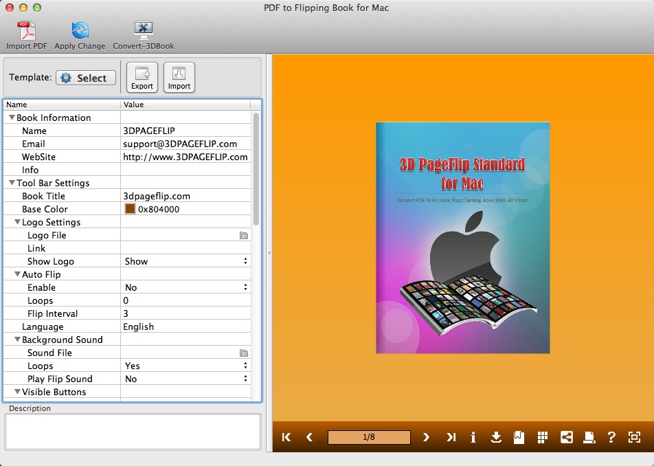 PDF to Flipping Book 3D for Mac 2.2 : Main window