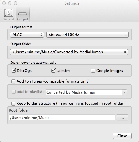 MediaHuman Audio Converter 1.9 : Output Settings Window
