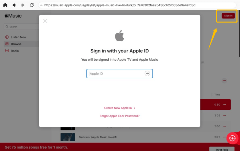 TuneFab Apple Music Converter 3.0 : sign in apple music web player