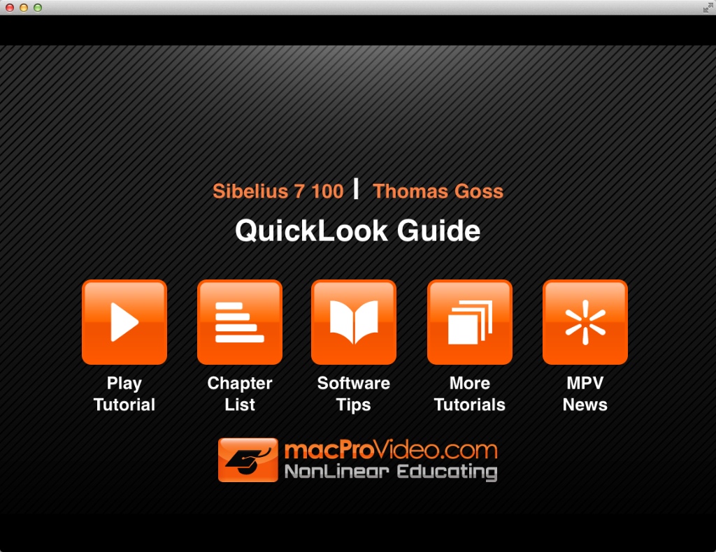 Course for Sibelius QuickLook Guide 1.0 : Main Menu