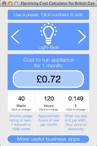 Electricity Cost Calculator for British Gas 1.0 : Main Window
