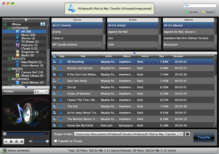 4Videosoft iPod to Mac Transfer Ultimate 7.0 : Main Window