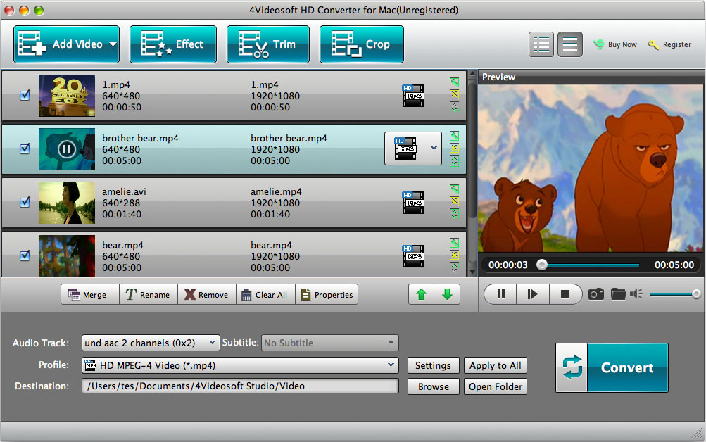 4Videosoft HD Converter for Mac 5.1 : Main Window