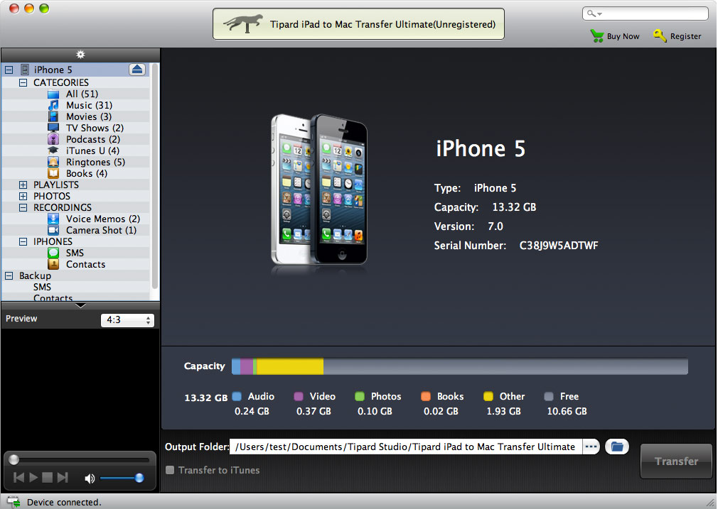 Tipard iPad to Mac Transfer Ultimate 7.0 : Main Window