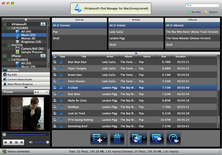4Videosoft iPod Manager for Mac 7.0 : Main Window