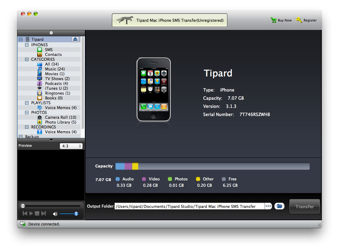 Tipard Mac iPhone SMS Transfer 7.0 : Main Window