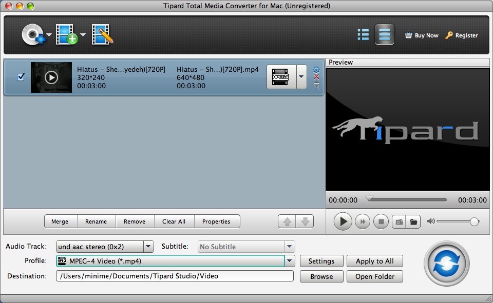 Tipard Total Media Converter for Mac 5.0 : Main Window