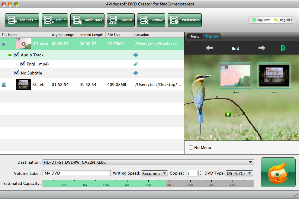 4Videosoft DVD Creator for Mac 5.0 : Main Window