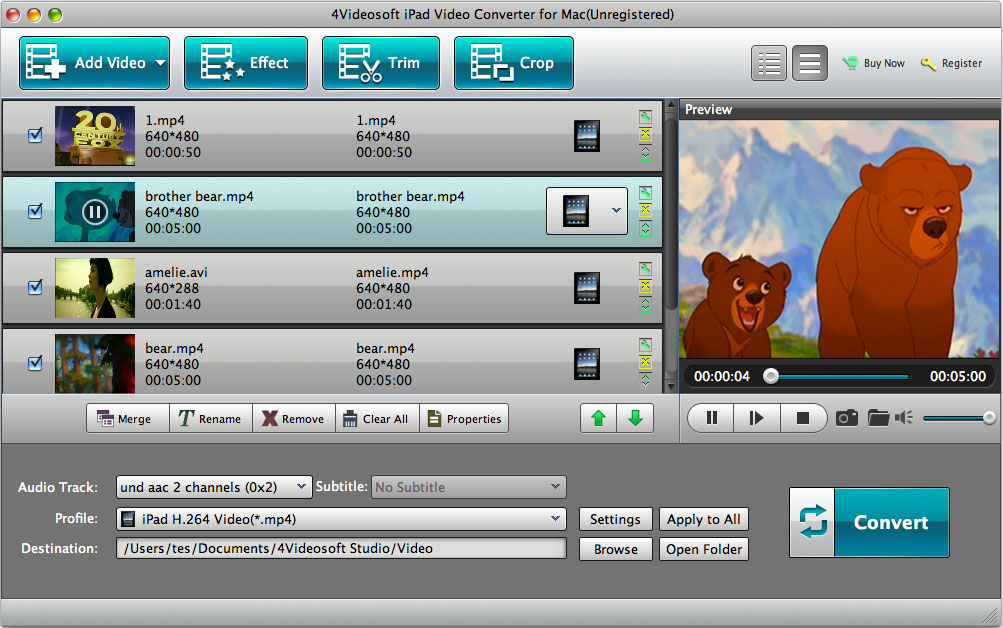 4Videosoft iPad Video Converter for Mac 5.2 : Main Window