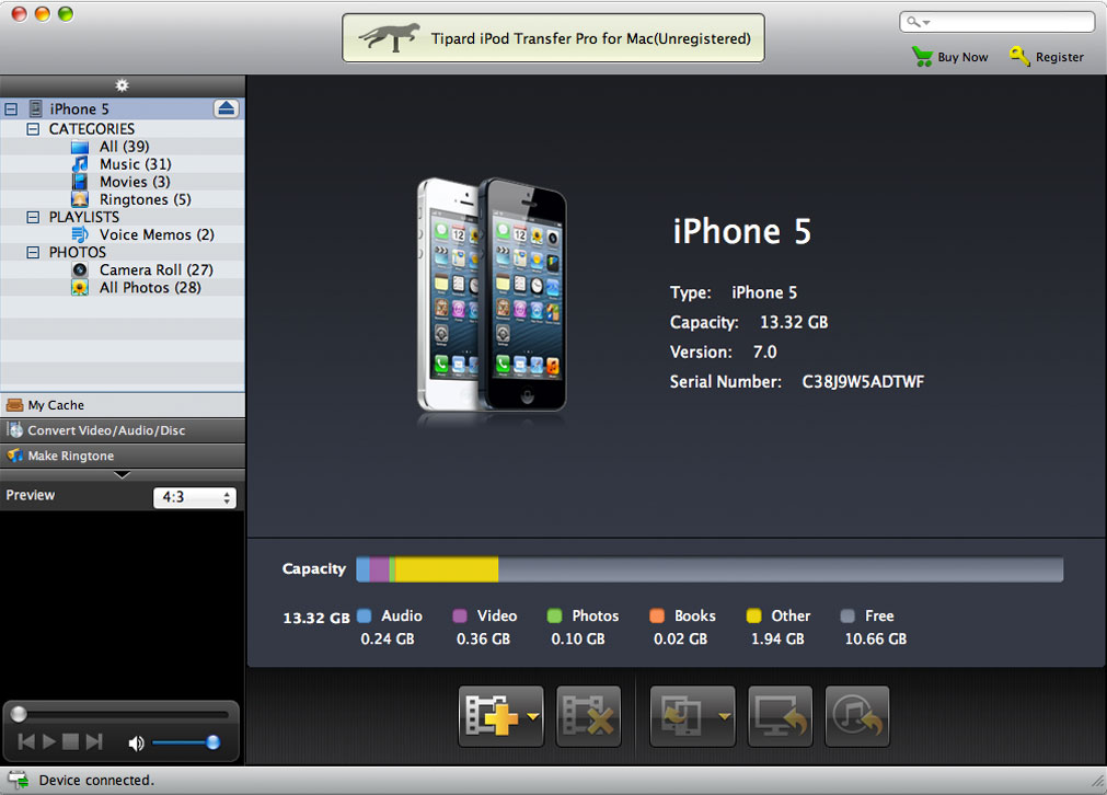 Tipard iPod Transfer Pro for Mac 7.0 : Main Window