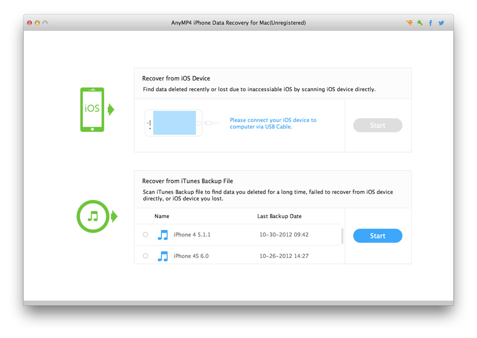 AnyMP4 iPhone Data Recovery for Mac 7.1 : Main Window