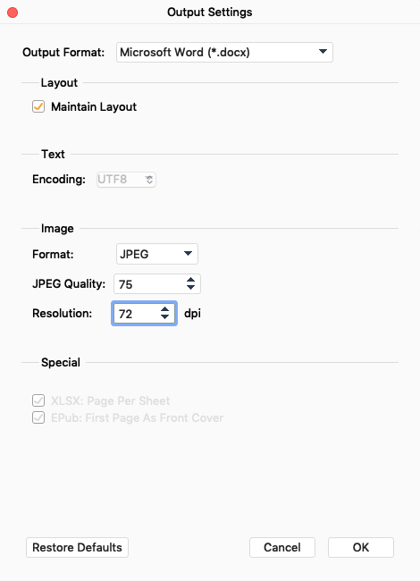 Aiseesoft Mac PDF Converter Ultimate 3.2 : DOCX Ouput Options