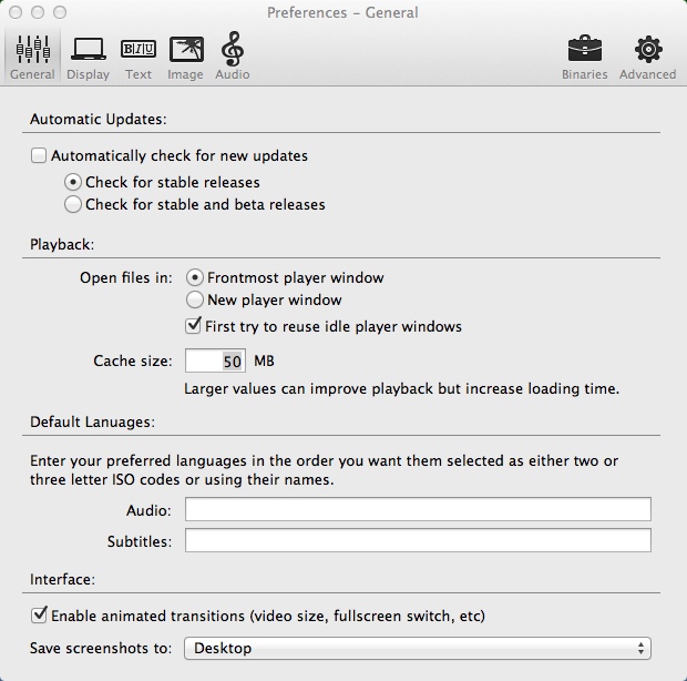 MPlayer OSX Extended 15.0 : Program Preferences