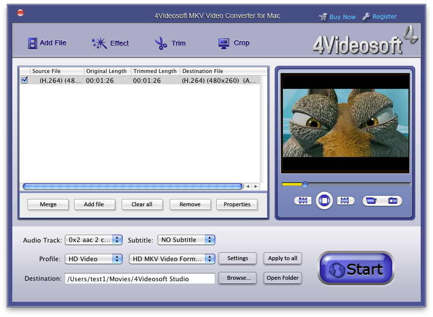 4Videosoft MKV Video Converter for Mac 3.2 : Main Window