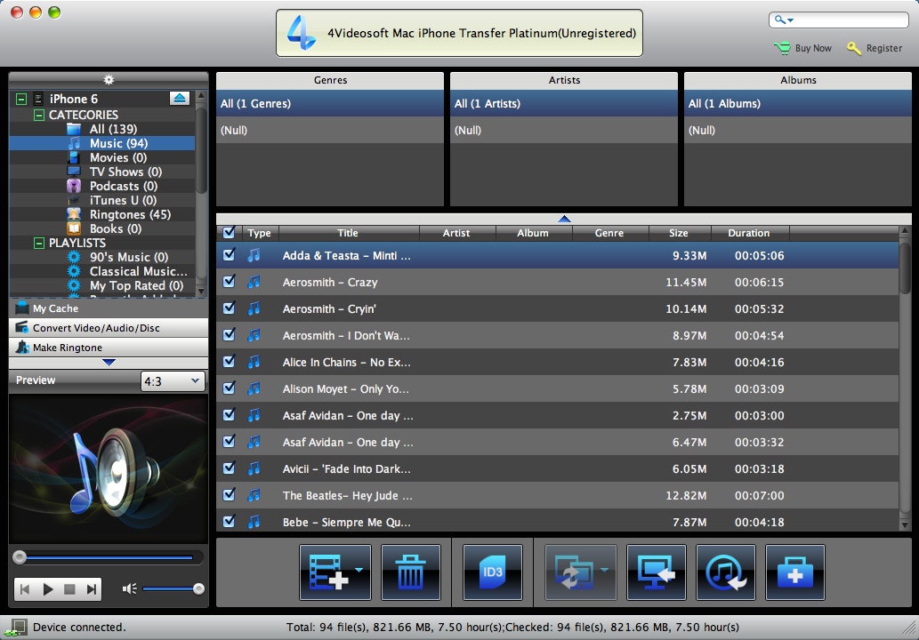 4Videosoft Mac iPhone Transfer Platinum 7.0 : Checking Music Files On iOS Device