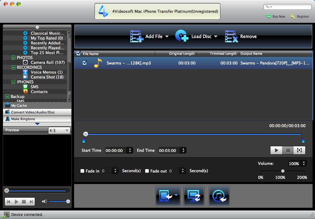 4Videosoft Mac iPhone Transfer Platinum 7.0 : Generating Ringtone